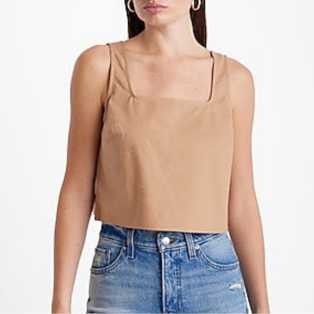 Express Women's Linen Blend Tank Size XL Pecan Square Neck Straight Hem NWT $50